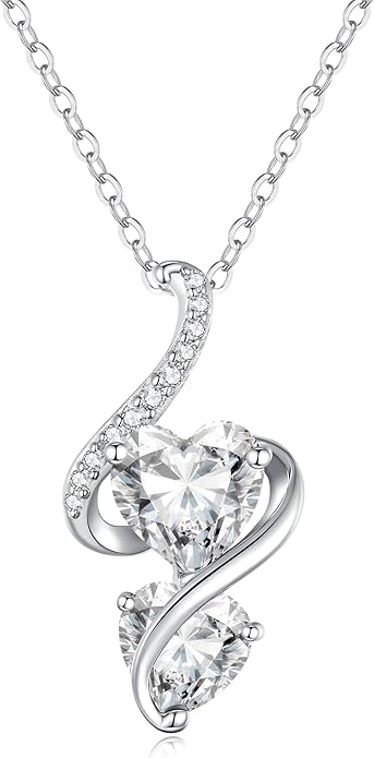 LOUISA SECRET Unique Double Heart Necklace Gifts for Wife Women, 925 Sterling Silver Tiny Birthstone Pendant Jewelry Gift for Her Girlfriend Mom Valentine's Day Anniversary Mother's Day Birthdays & Christmas