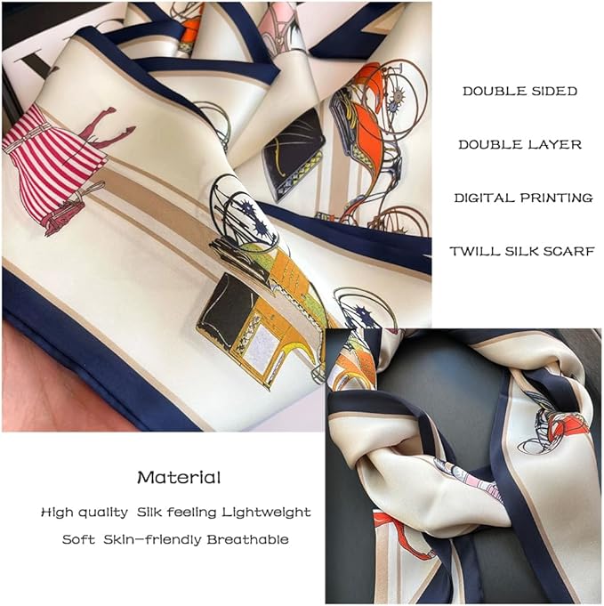 Livrerpi Silk Feeling Head Scarf Fashion Satin Hair Scarf Square Long Scarves for Women Gifts