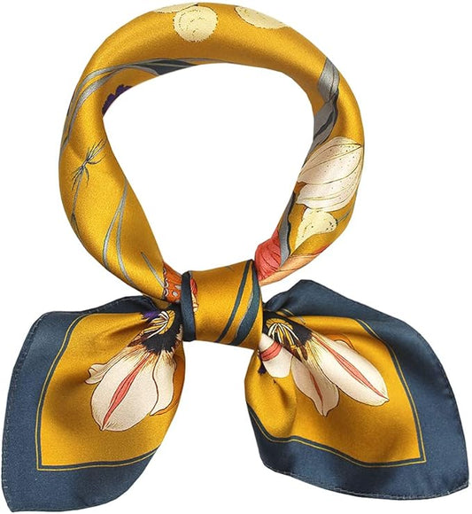 ANDANTINO 100% Real Mulberry Silk Scarf -21'' x 21''- Lightweight Neckerchief –Women Men Small Square Digital Printed Scarves