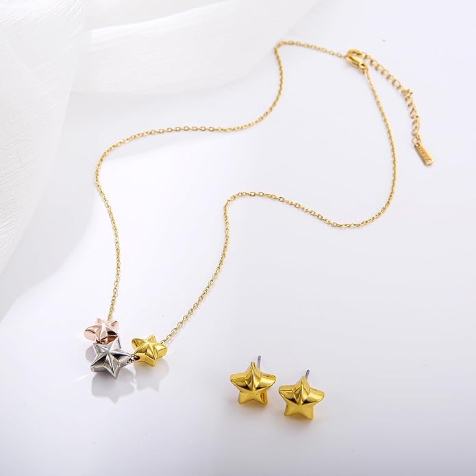Dainty Geometric Jewelry Set for Women - Stainless Steel Necklace & Earrings Minimalist Matching Set