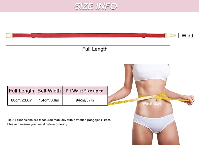 Women Skinny Belts, Thin Genuine Leather Waist Belts with Gold Buckle for Dresses