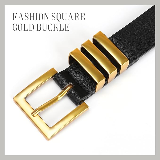 XZQTIVE Plus Size Women's Leather Belts for Jeans Pants Dress Fashion Ladies Waist Belt with Square Gold Buckle