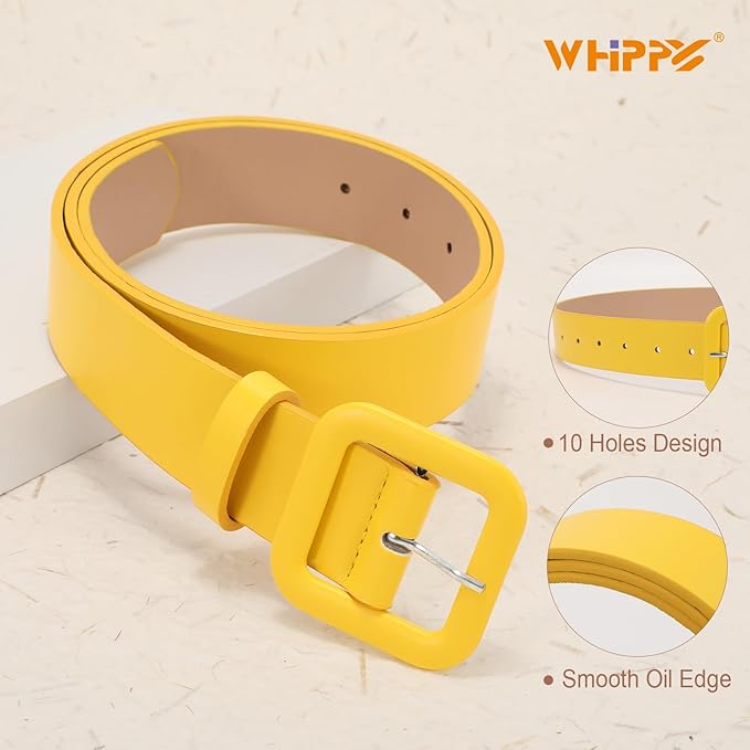 WHIPPY Women Leather Belt Candy Color Fashion Square Buckle Belt Ladies Belt for Jeans Pants Dresses