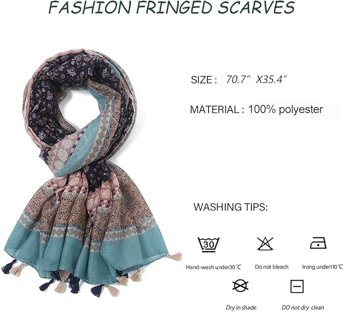 Yeieeo Boho Scarf for Women Lightweight Floral Printed Scarf Fall Winter Fashion Fringed Shawl