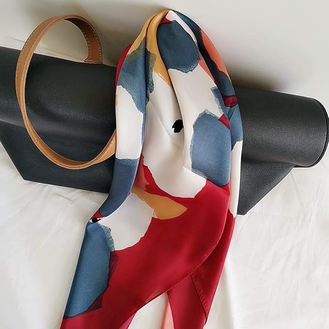 FONYVE Silk Feeling Scarf Medium Square Satin Head Scarf for Women 27.5 × 27.5 inches