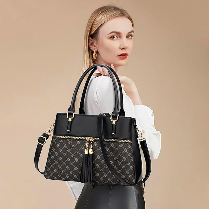 KKXIU Women Satchel Bags Handle Shoulder Handbags and Purses Pockets Zipper Leather Crossbody Bags