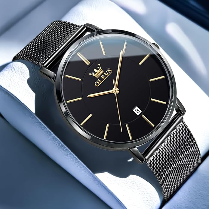 OLEVS Mens Watches Minimalist Ultra Thin Fashion Casual Analog Quartz Date Watch Waterproof Slim Simple Big Face Dress Wrist Watch Leather Band for Men
