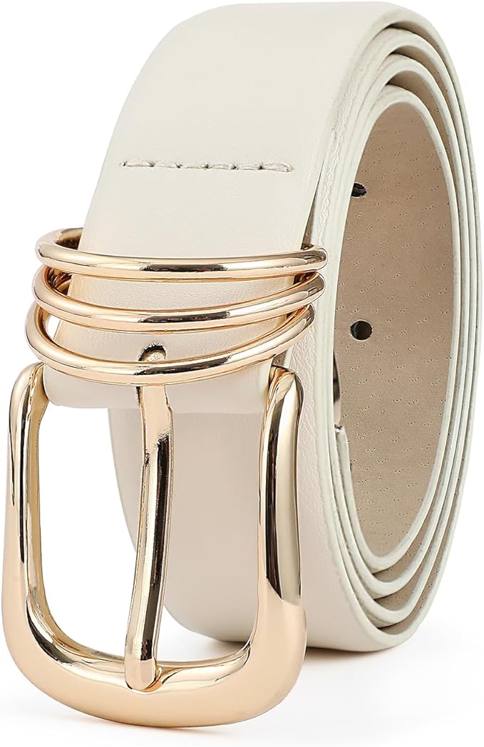 Women's Leather Belts with Gold Buckle Fashion Leather Waist Belt Elegant Ladies Belts for Jeans Dress & Casual Wear
