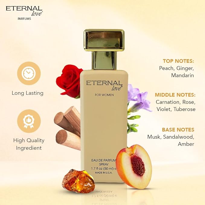Eternal Love for Women - Long Lasting Eau de Parfum Spray - Premium Floral Fragrance with Peach & Sandalwood - Soft Feminine Scent - 1.7oz