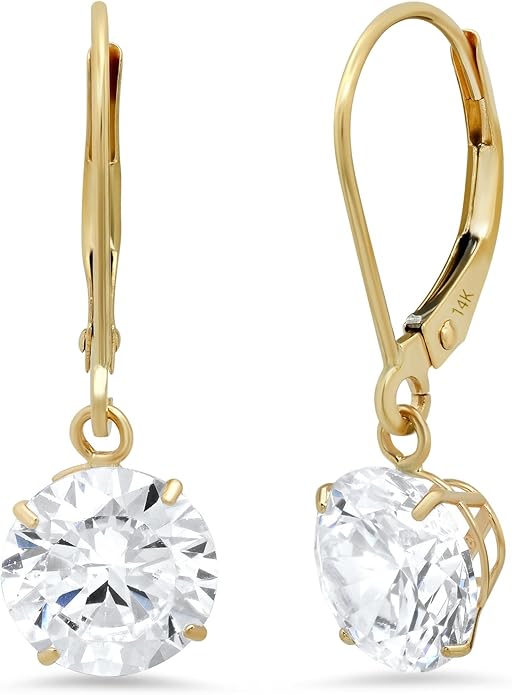 14k Gold Leverback Cubic Zirconia Dangle Earrings | Solid Real White or Yellow Gold Dangle Earrings for Women | 1-8 CT.TW 14k Gold Earrings for Women | CZ Cubic Zirconia Drop Earrings by MAX + STONE