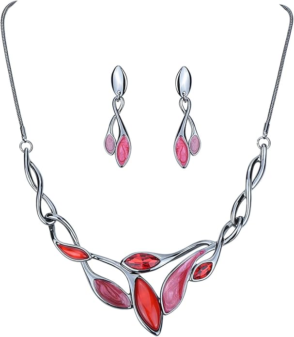 Vintage Statement Jewelry Set Leaf Floral Bohemian Boho Statement Necklace Earring Set Crystal Fashion Costume Jewelry
