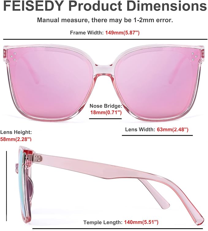 FEISEDY Oversized Polarized Sunglasses - UV400 Protection, Square Fashion Sun Glasses for Outdoor & Daily B2600