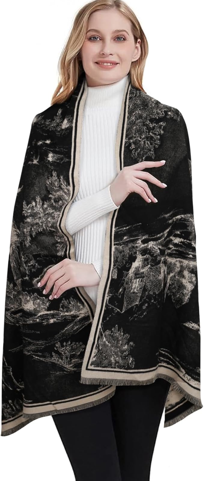 EXTREE Scarfs for Women Pashmina Silky Shawl Wrap for Evening Dressing Blanket Open Front Poncho Cape