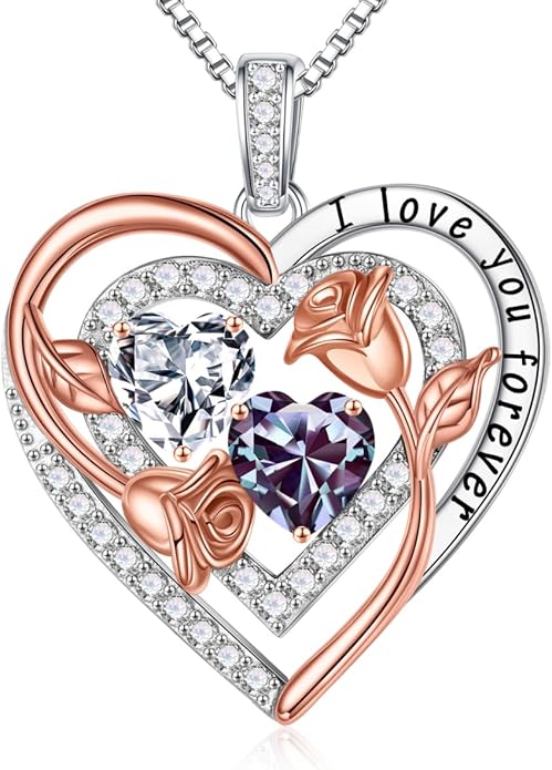 Iefil Mothers Day Gifts for Wife - Sterling Silver Birthstone Necklace Birthday Gifts for Her Wife