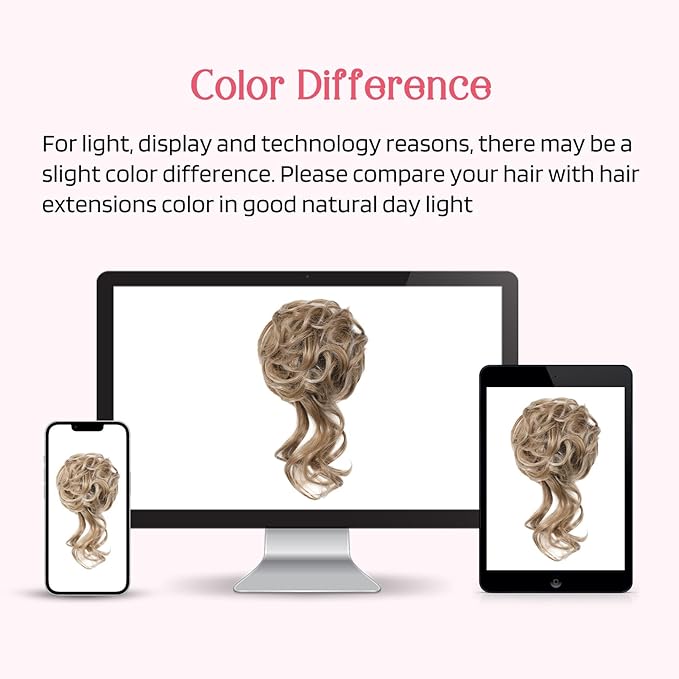 HOOJIH Messy Bun Hair Piece, 2PCS Tousled Updo with Tendrils Bun Extensions Wavy Curly Hair Wrap Ponytail Hairpieces Thick Scrunchies for Women - Dark Blonde