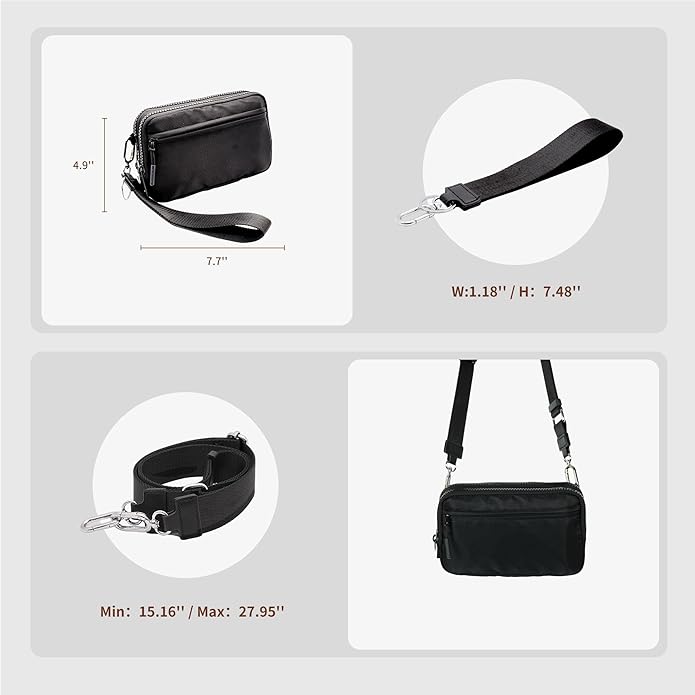 Wristlet Wallets for Women Checkered Nylon Quilted Wallet Travel Crossbody Bags with 4 Zippers Coin Card Phone Holder