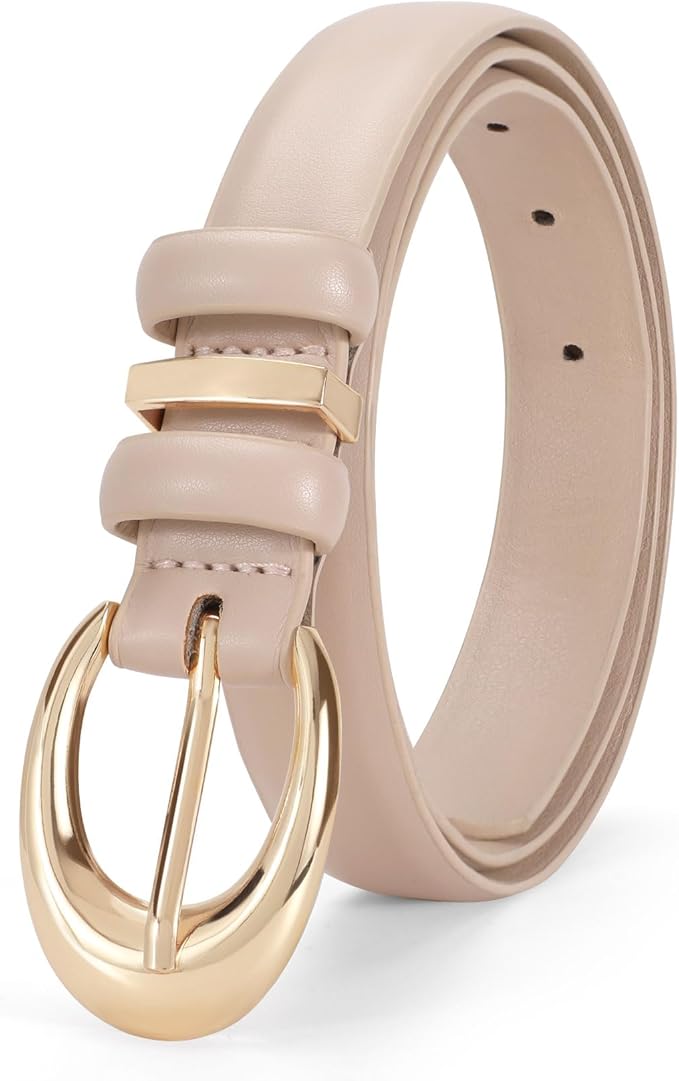 TRIWORKS Women Leather Belt for Jeans Pants Fashion Ladies Skinny Faux Leather Dress belt with Gold Buckle