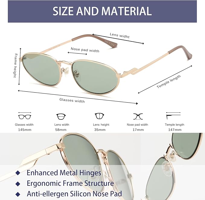 Retro Oval Sunglasses Womens Mens Trendy 2025, Fashion Y2K Narrow Oval Cat Eye Sun Glasses UV400 Protection VF2251