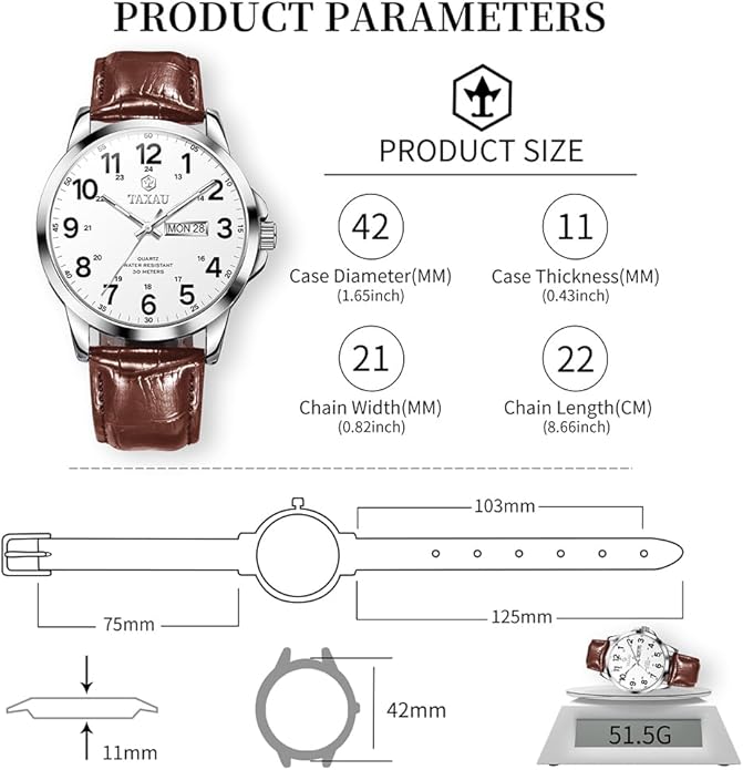 Watches for Men Luxury Analog Waterproof Classic Leather Large Face Simple Easy Read Quartz Minimalist Dress Day Date Quartz Mens Watches