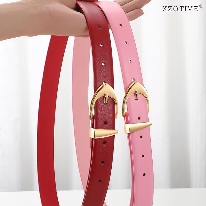XZQTIVE Women's Leather Belts, Classic Minimalist Design For Jeans Pants Dresses, Black Belt With Gold Buckle