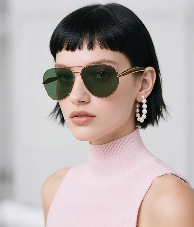 FEISEDY Oversized Aviator Sunglasses Women Men - Retro Gold Metal Chunky Frame, UV400 for Driving & Daily Wear B0311