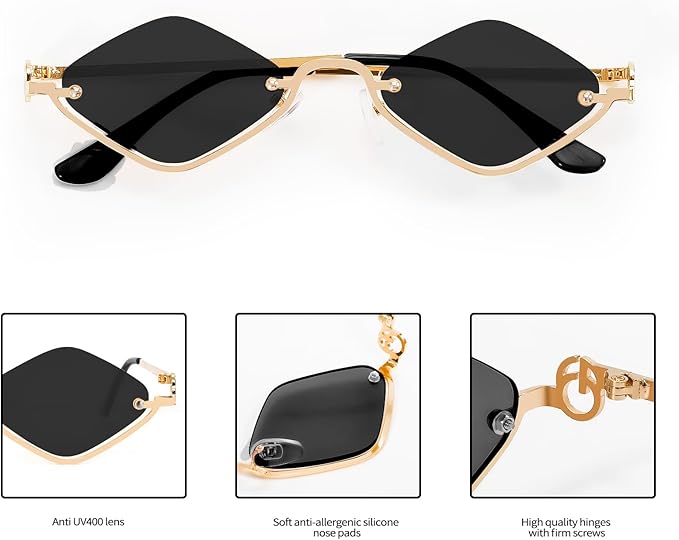 Retro Y2k Sunglasses for Women Men,Trendy Semi-Rimless Sun Glasses Irregular Narrow Gold Sunnies UV400