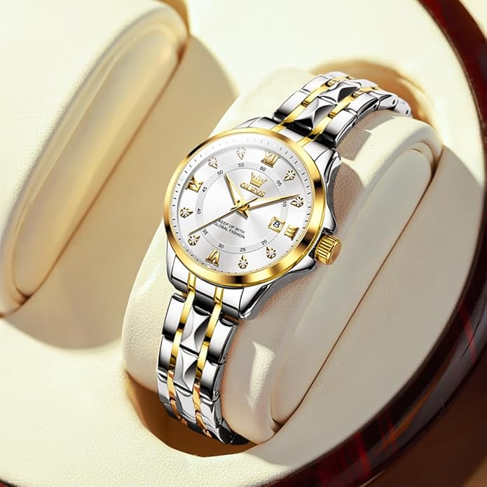 OLEVS Watch Women,Watches for Women,Luxury Casual Stainless Steel Women's Wrist Watches Classic Small Face Dress Analog Womens Watches with Date Easy to Read Waterproof Luminous Quartz Ladies Watches