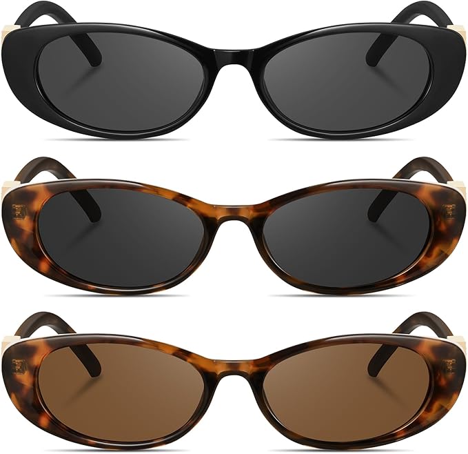 Retro Oval Cat Eye Sunglasses for Women Trendy Narrow Small Oval Sun Glasses 90s Vintage Shades