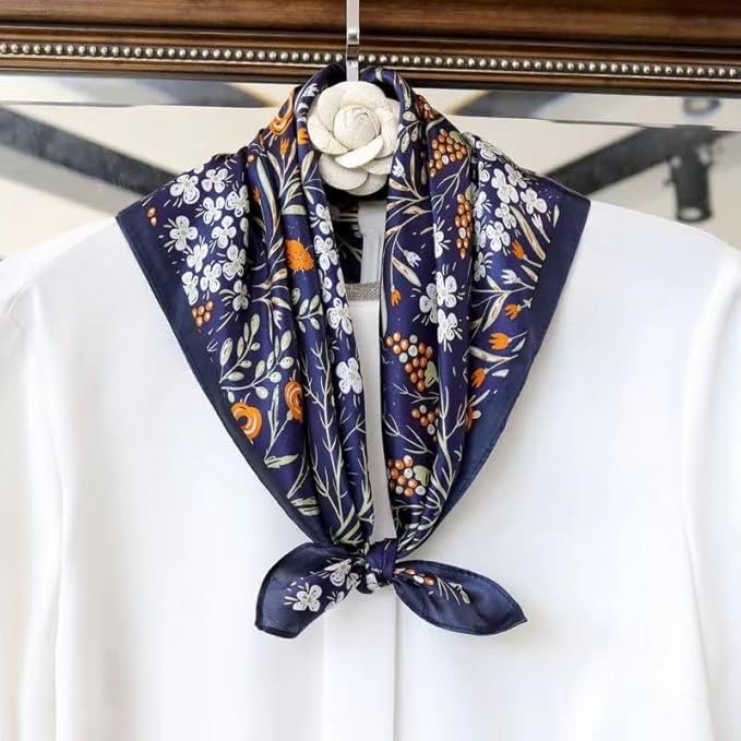 ANDANTINO 100% Real Mulberry Silk Scarf -21'' x 21''- Lightweight Neckerchief –Women Men Small Square Digital Printed Scarves