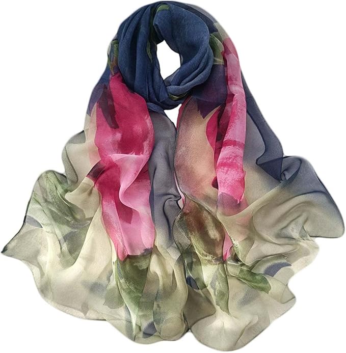 Pokeedioty Scarfs for Women Lightweight Fashion Scarves Elegant Floral Pattern Sheer Scarfs