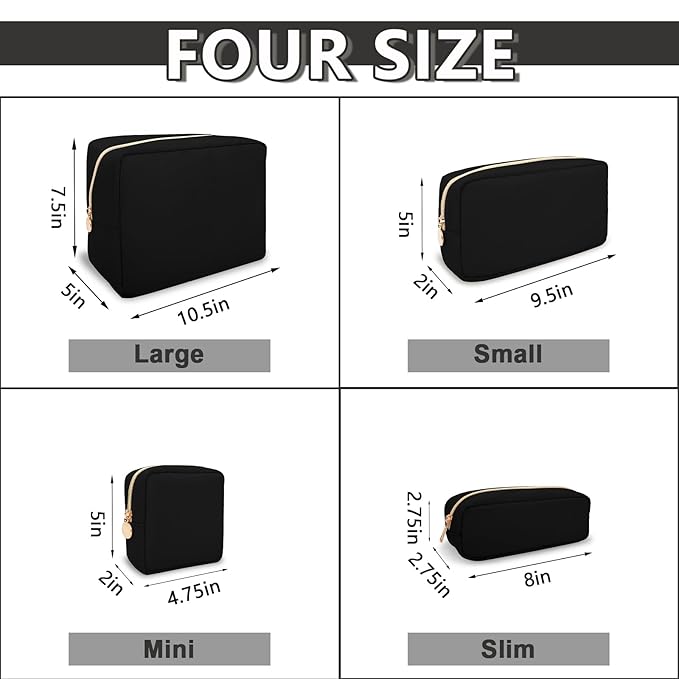 Waterproof Small Pencil Case Makeup Bag for Purse,Cute Pencil Pouch Preppy Nylon Makeup Brush Holder with Zipper,Girls Portable Storage Case Small Pen Bag for Office(Slim-Black)