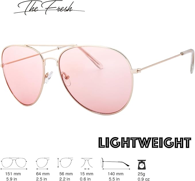 The Fresh Classic Aviator Frame Light Color Lens XL Oversized Sunglasses Gift Box