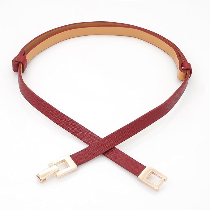 Glamorstar Skinny Belts for Women Thin PU Leather Waist Belt with Gold Buckle for Dresses