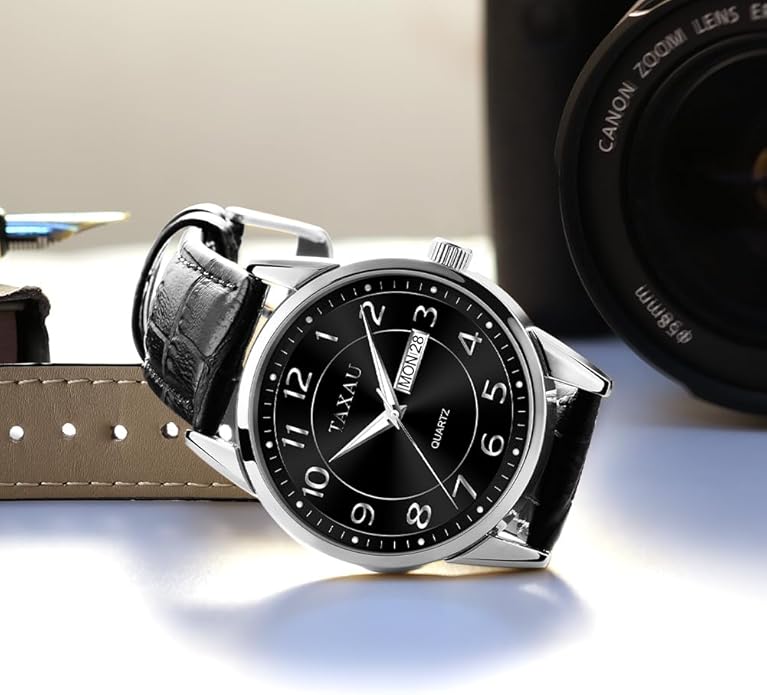 Watches for Men Luxury Analog Waterproof Classic Leather Large Face Simple Easy Read Quartz Minimalist Dress Day Date Quartz Mens Watches