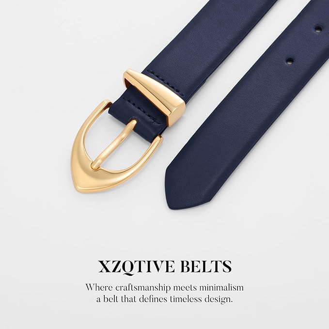 XZQTIVE Women's Leather Belts, Classic Minimalist Design For Jeans Pants Dresses, Black Belt With Gold Buckle