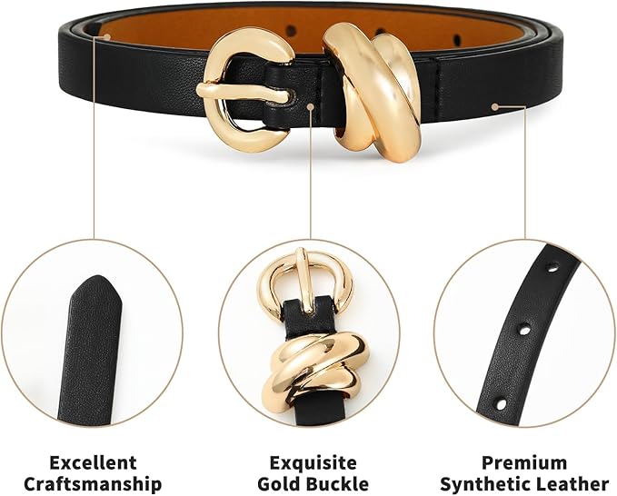 Fashion Waist Belt with Gold Buckle Women's Belts for Jeans Stylish Leather Belts for Women