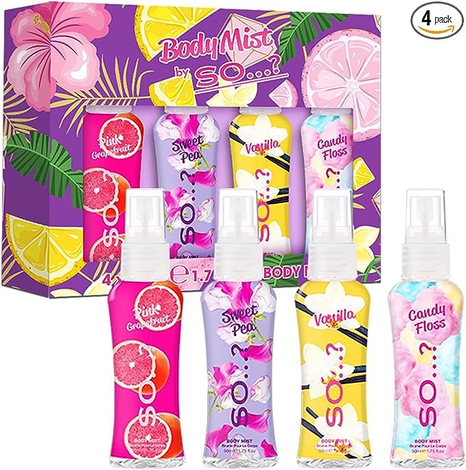 So…? Body Mist Set - Body Spray for Women - Cruelty Free, Vegan Perfumes for Women - 650 to 1000 Sprays - Travel Size Gift Set - 4 pcs