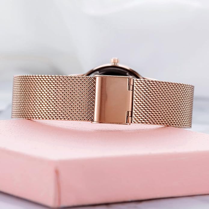 Fashion Watches for Women Rose Gold Stainless Steel Mesh Band Watch Elegant Ladies Gifts Waterproof Wrist Watch