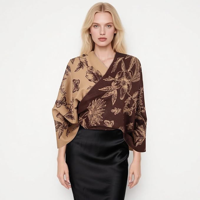 EXTREE Scarfs for Women Pashmina Silky Shawl Wrap for Evening Dressing Blanket Open Front Poncho Cape