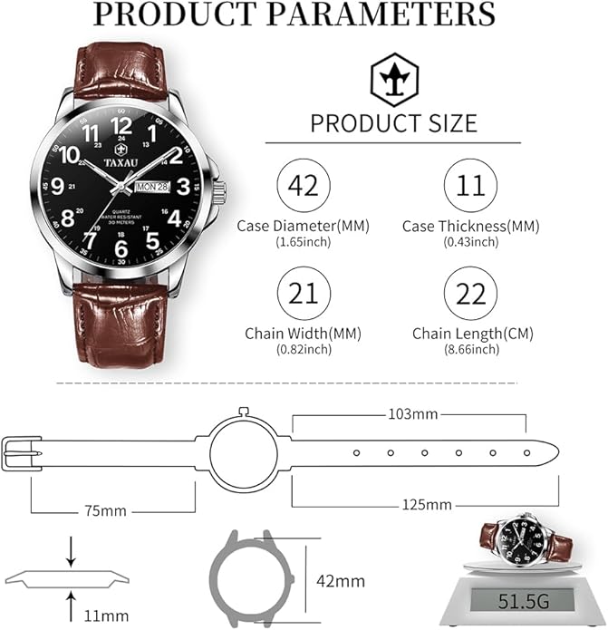 Watches for Men Luxury Analog Waterproof Classic Leather Large Face Simple Easy Read Quartz Minimalist Dress Day Date Quartz Mens Watches