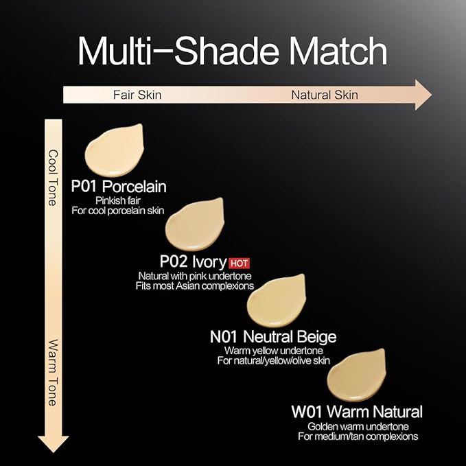 CARSLAN Black Magnet Liquid Foundation, 24H Longlasting Matte Finish Face Base Makeup, Waterproof, Smudgeproof, Buildable, Full Coverage Natural Finish, 30ml/1.05 Fl Oz, P02 For Light Skin