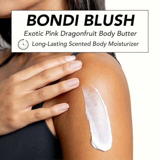 Bundle of Holler And Glow Bondi Blush Pink Dragonfruit Body & Hair Mist + Body Butter, Body Spray, Hair Perfume For Women, Jasmine, Amber Scented, Floral, Moisturizing, Nourishing, 2 Piece Set