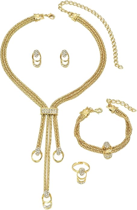 Gold Long Choker Necklace Set Gold Irregular Necklace Earrings Bracelet Fashion Chain Punk Jewelry Accessories for Women Valentine Anniversary Birthday Friendship Gift
