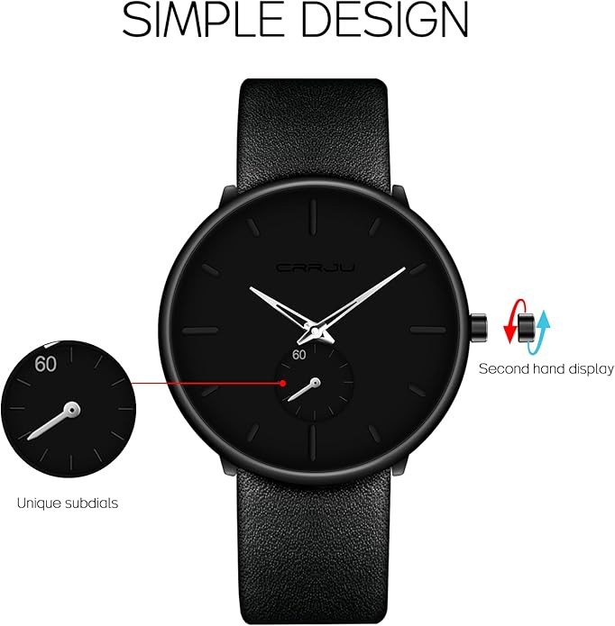 Mens Watches Ultra-Thin Minimalist Waterproof-Fashion Wrist Watch for Men Unisex Dress with Leather Band