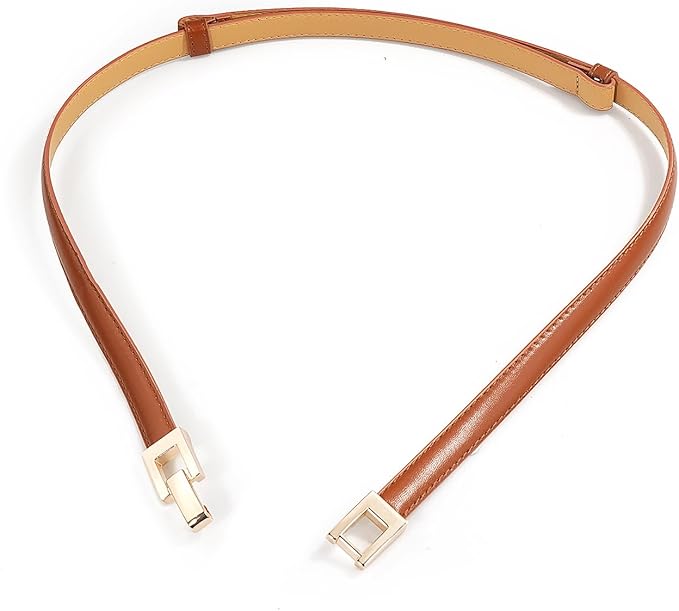 Glamorstar Skinny Belts for Women Thin PU Leather Waist Belt with Gold Buckle for Dresses