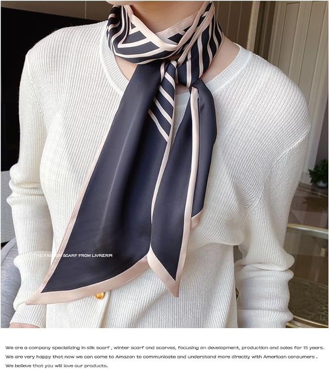 Livrerpi Silk Feeling Head Scarf Fashion Satin Hair Scarf Square Long Scarves for Women Gifts