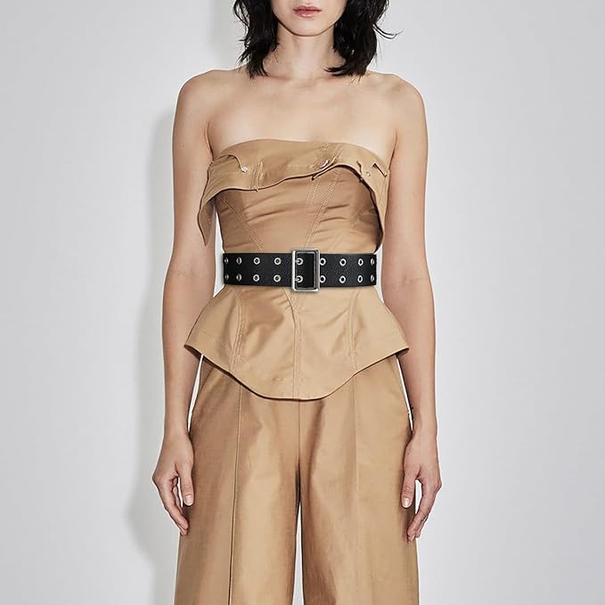 Wide Belts for Women Leather Wide Belts Fashion Thick Black Belt With Gold Buckle Belt for Dresses