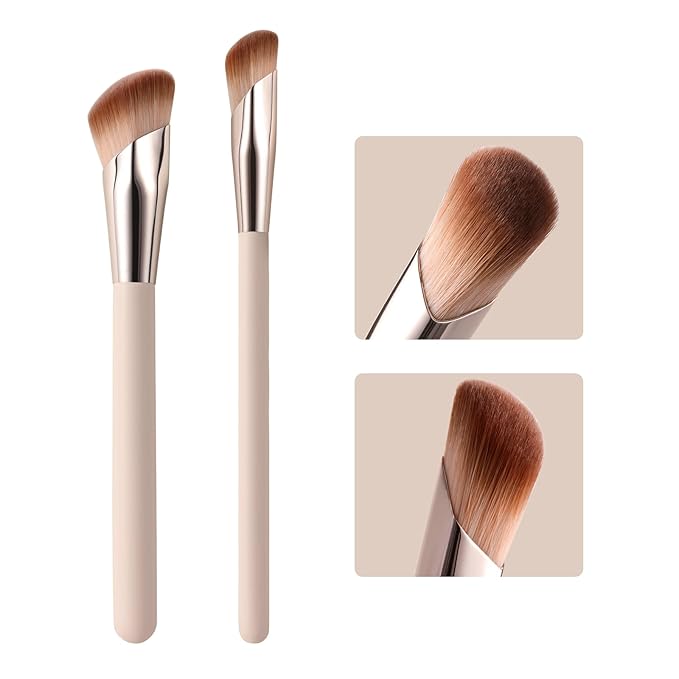 Angled Foundation Brush and Under Eye Concealer Brush, 2 piece Foundation Brush for Liquid Makeup, Cream, Stick Concealer Foundation Nose Contour Eyeshadow Blending