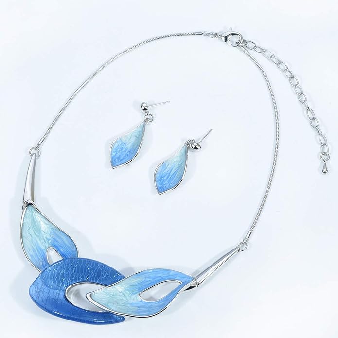 Vintage Statement Jewelry Set Leaf Floral Bohemian Boho Statement Necklace Earring Set Crystal Fashion Costume Jewelry