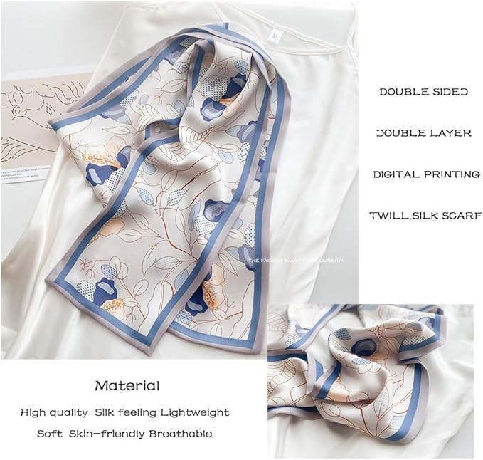 Livrerpi Silk Feeling Head Scarf Fashion Satin Hair Scarf Square Long Scarves for Women Gifts